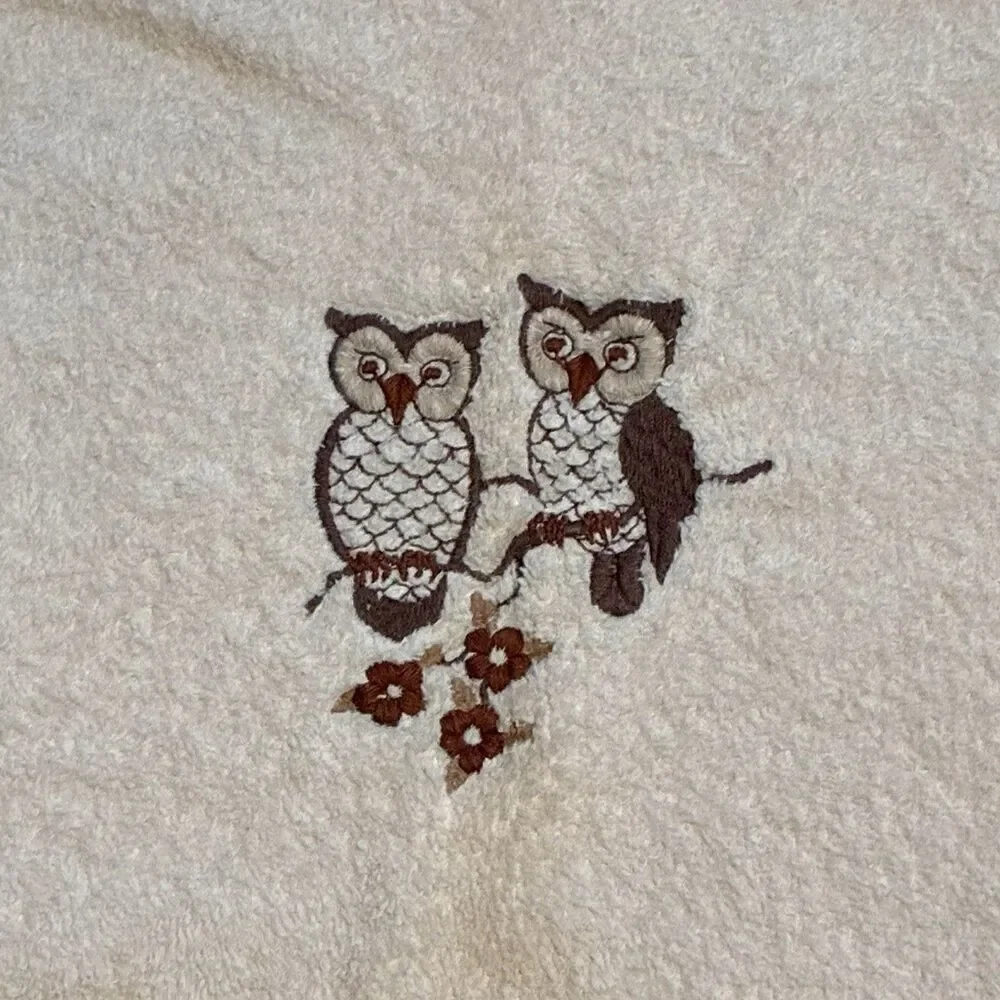 Vintage Set Embroidered Owl Bath Towel & Hand Towel R.A. Briggs Made In USA